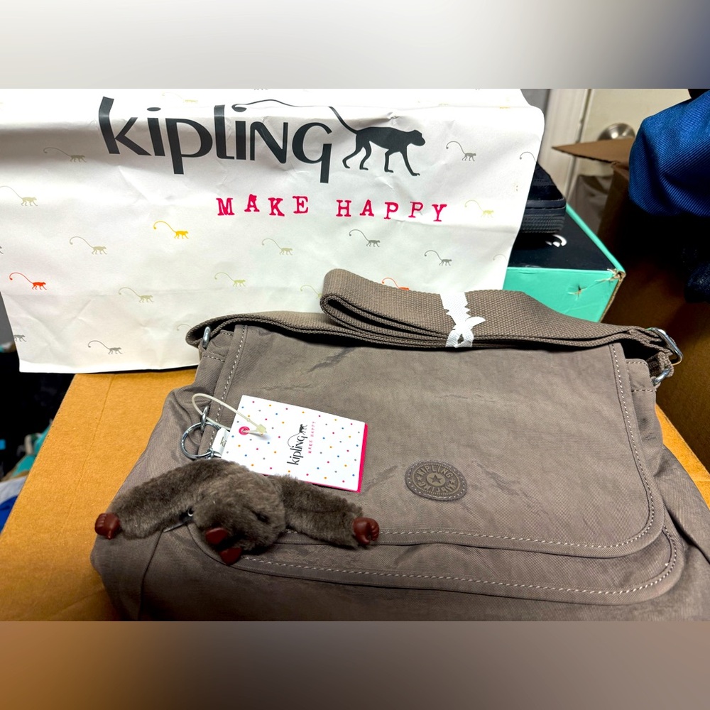 Kipling Taupe Crossbody Bag with Monkey Keychain